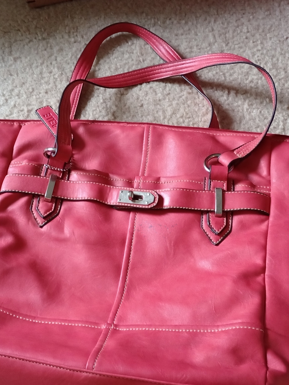 Red leather Belle brand shoulder bag.